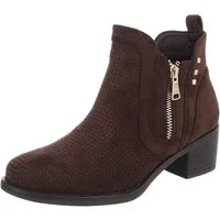 Ital-Design Modische Stiefelette mit Reißverschluss und Perforation Sommerboots (91261333) Blockabsatz Stiefeletten in Dunkelbraun