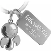 FABACH Schlüsselanhänger Schutzengel Happy mit Gravur - Fahr vorsichtig - Geschenk Führerschein