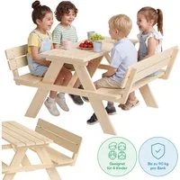 Bellabino Kindersitzgruppe Inny Outdoor-Bank aus Holz, (Tisch und Bänke mit Lehne, Sitzgruppe), für 4 Personen, unbehandelt, Kindermöbelset aus Kiefer Massivholz