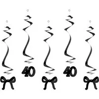 partydeco Girlande, Spiralgirlande 50cm Deckenhänger Zahl 40 und Schleifen 5er Set Schwarz