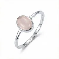mantraroma Silberring SAMA oval aus 925 Silber mit Rosenquarz (Ring mit Schmuckbeutel), Damenring aus 925er Silber