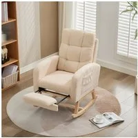 REDOM Schaukelstuhl Moderner Schaukelstuhl Beige mit Teddyfleece-Bezug (Relaxsessel, Wohnzimmersessel, Schlafzimmersessel, 1 St), Seitentasche, Ideal für Wohnzimmer, Büro oder Kinderzimmer