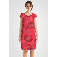 PEKIVESSA Sommerkleid Leinenkleid knielang kurzarm mit Blattmuster
