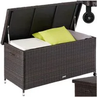 tectake Gartenbox Auflagenbox mit Rattangeflecht, Hubautomatik, 121 x 56 x 60 cm (Kissenbox Kiruna, in braun, 270 L), UV-beständig, 2 Rollen, mit Reißverschluss und Zahlenschloss