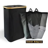 LA CUTE Wäschebox Wäschebox XXL: 100L Wäschekorb, Flaschensammler, mit Deckel, 2 Säcke (wasserfeste Wäschebox mit 100L Kapazität, 3 St., hochwertiger Wäschebox mit abnehmbare Wäschesäcke), Zwei abnehmbare Wäschesäcke für leichtes Sortieren und Transp