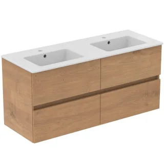 Ideal Standard Möbelpaket Eurovit+ m.WT 121cm Weiss u.Schrank 120cm 4 Ausz. Hamilton Eiche, R0577Y8 R0577Y8