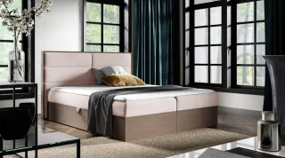 Boxspringbett Bett LAMBROS 200x200cm Dunkel Eiche Stoff Altrosa inkl. Bettkasten