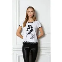 Passioni T-Shirt mit Spitzenbesatz und Modeillustration