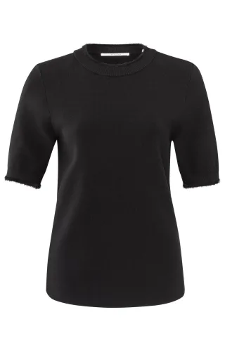 Yaya - Geripptes Top mit kurzen Ärmeln grau/schwarz - Gr. - XS