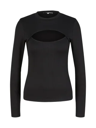 Denim Tom Tailor - Langarmshirt mit Cut-Out deep black - Gr. - L