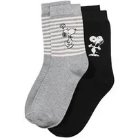 ONOMATO! Socken Snoopy Damen Socken 2er Set Baumwollmischung Grau Schwarz (2-Paar)