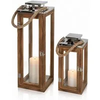 Mojawo Laterne 2er XL Holz-Laternen-Set Windlicht Gartenlaterne Edelstahldach