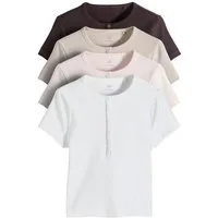 The Set Henleyshirt The Set Gerippte Kurzarm-Henley-T-Shirts, 4er-Pack (4-tlg)