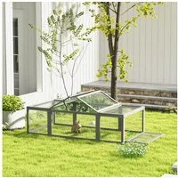 PawHut Kleintierstall Hasenstall Kaninchenstall aus Tannenholz Winterfest, 180 x 90 x 48 cm, für Hasen, Kaninchen, Meerschweinchen, Grau