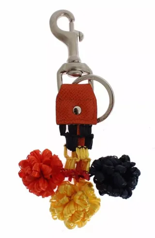 Roter Gelber Raffia-Lederverschluss Schlüsselanhänger Schlüsselring