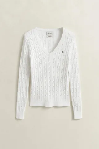 GANT - Classic Zopfstrickpullover eggshell - Gr. - S