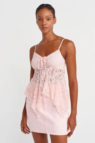 Spitzen-Quadratausschnitt-Halsband-Vorderbluse