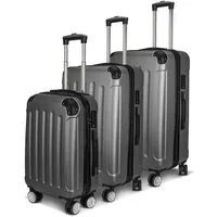 SEEZSSA Trolleyset Hartschalenkofferset Hartschale Reisekoffer 4 Rollen, 4 Rollen, (Set, 3 tlg), M-L-XL Kofferset,Dunkelgrau