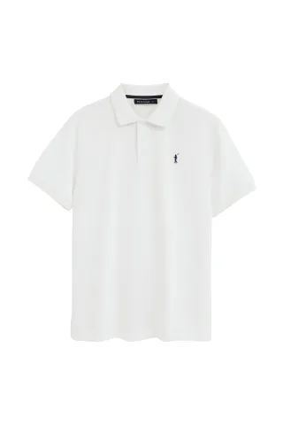 Kurzärmliges Poloshirt weiß mit gesticktem Rigby Go Logo