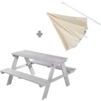 roba® Garten-Kindersitzgruppe Picknick for 4 Outdoor +, (Set, 2-tlg), grau, mit Sonnenschirm