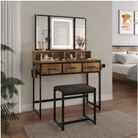 Vicco Schminktisch Fyrk, Eiche rustikal, 90 cm mit Hocker und LED-Spiegel (2-St)