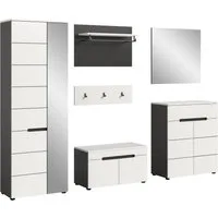 Home affaire Garderoben-Set Rehat, Garderobenkombination, Breite 255cm, (Set, Garderobenschrank, Sitzbank, Paneel, Hakenleiste, Spiegel, Kommode), Garderobenkombination, Kombination, Set, Flurgarderobe, Diele
