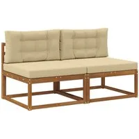 vidaXL Sofaelement Outdoor Mittelsofa mit Kissen 2 Stück Natur (2 St)