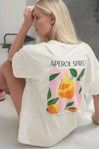 %100 Baumwolle Oversized Bedrucktes Rundhals Baumwoll T-Shirt