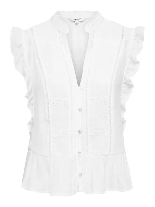 ONLY - ONLHENNY S/L FRILL BUTTON TOP NOOS WVN Bright White - Gr. - XL