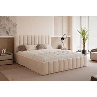 Goldstoff Polsterbett Elegantes Bett "ELVANO" mit hohem Kopfteil und großem Stauraumfach (120–200x200 cm, Kopfteilhöhe: 90/110 cm, Seitenhöhe: 25/40 cm), Schlafkomfort trifft Design – stilvolles Bett mit Stauraum