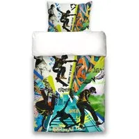 beties Jugendbettwäsche Graffiti, 100% feinste Baumwolle, 2 teilig, Wendebettwäsche-Set ca. 155x220 cm + 80x80 cm Graffiti-Skateboard