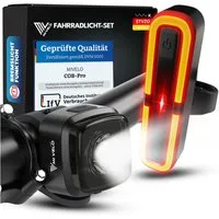 MIVELO Fahrradbeleuchtung COB Pro Fahrradlicht LED Set mit Bremsfunktion Akku USB aufladbar, StVZO zugelassen