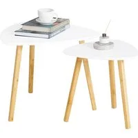 SoBuy Beistelltisch FBT74, 2er Set, Satztisch Couchtisch Sofatisch, Beine aus Bambus, mit Ablagen