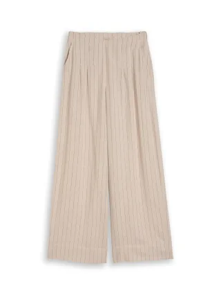 Denim Tom Tailor - Wide Leg Hose mit Leinenanteil beige black vertical stripe - Gr. - L