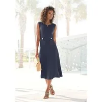 LASCANA Midikleid mit dekorativen Riegeln und goldenen Zierknöpfen, bügelfreie Qualität Elegantes Sommerkleid, Trägerkleid, Partykleid, festlich