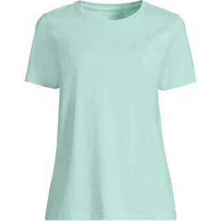 Supima Kurzarm-Shirt mit rundem Ausschnitt, Damen,  Blau, Baumwolle, by Lands' End