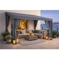 Quick Star Anbaupavillon Rank Anbau 3x4m Anthrazit mit 3 Seitenteilen, mit 3 Seitenteilen, Mit Ablaufösen gegen Wassersackbildung.