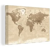 OneMillionCanvasses® Leinwandbild Weltkarte - Vintage - Braun, Fotodruck (1 St), Leinwand Bilder Klein, Wand Dekoration Aesthetic 30x20 cm