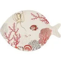 EasyLife Servierplatte Reef, Porzellan, Spülmaschinengeeignet, Weiß, Korallen, H: 1cm