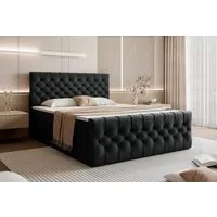 Goldstoff Boxspringbett TAURIEL mit Federkernmatratze & Topper, zwei Bettkästen (von 120 bis 200x200 cm), modernes Doppelbett aus Velvet Stoff mit edlem Kopfteil