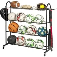 eluno Sportgeräte-Regalwagen Aufbewahrungsständer zur Aufbewahrung von Bällen, 0-tlg., mit seitlichen Haken und Baseballschlägerhalter