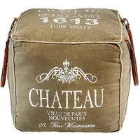 Kobolo Sitzwürfel Sitzpouf CHATEAU aus Canvas mit Applikationen (1 Stück, braun)