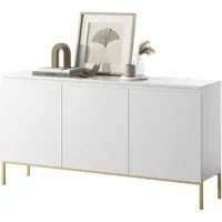 Selsey Sideboard BEMMI, 3-türig mit 6 Fächern, goldenem Metallgestell, grifflos