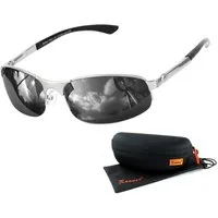 Rennec Sonnenbrille (Markenbrille mit Brillenbox und Brillenbeutel, schmale Metall Sonnenbrille Edelstahl mit Federscharniere) Halbrand Brille mit Federgelenke Blau Verspiegelt oder Schwarz Getönt