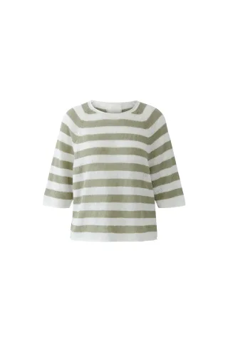Oui - Leinen Pullover white green - Gr. - 42
