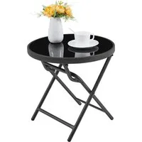Yaheetech Gartentisch Runder Klappbarer Beistelltisch aus Siebdruckglas & Metall, ø46 cm Klapptisch Keine Montage Erforderlich für Außenbereich