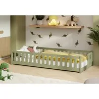 Kids Collective Kinderbett Bodenbett mit Rausfallschutz & Lattenrost Montessori Betten Kinder (Verfügbare Größen: 80 x 160, 80 x 180, 90 x 190, 90 x 200, 120 x 200, 140 x 200 cm), Jugendbett Einzelbett Kiefer Olivgrün 80x160 cm