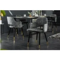 riess-ambiente 4-Fußstuhl PARIS grün/schwarz/gold – Samt, Metall-Füße, Armlehne & Ziersteppung (Einzelartikel, 1 St), gepolsterter Esszimmerstuhl im edlen Look – ideal für Esstisch & Küche