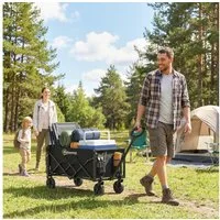 Outsunny Fahrradlastenanhänger mit Teleskop Griff Heckklappe Getränkehalter, für Sport, Einkauf, Camping, Schwarz