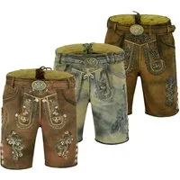 Myooka Trachtenlederhose Herren Lederhose Kurz Antik mit Gürtel in Braun Dunkelbraun Grüntöne